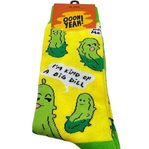 Oooh Yeah Pickle Socks Big Dill Size Doesn't Matter Novelty Print Unisex Yellow
